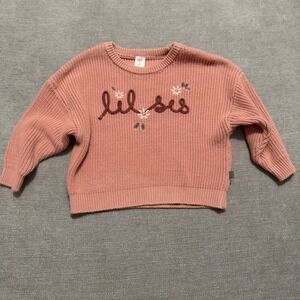Modern Moments Lil Sis Pink Knit Embroidered Sweater Girls 18M Floral Pullover